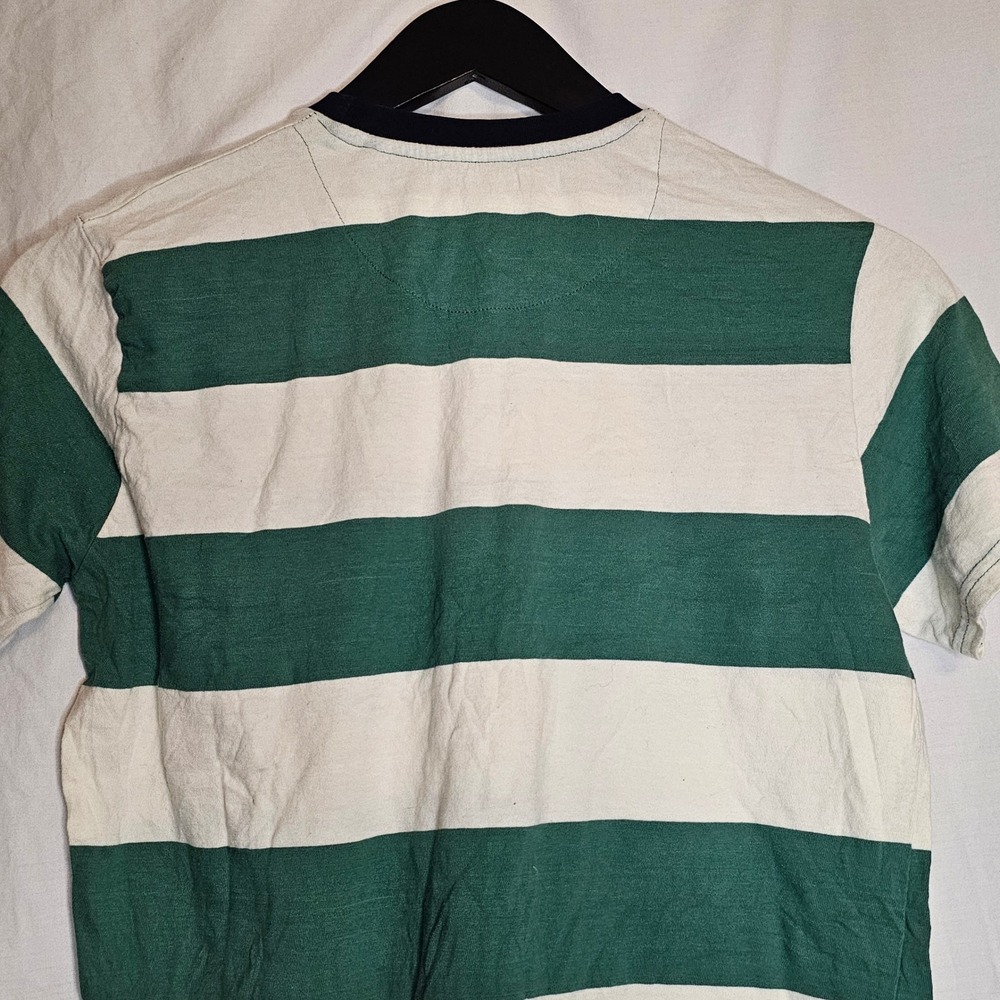 Denim & Flower Ricky Singh Medium Green Cream Striped Floral Embroidered T-Shirt - Picture 5 of 10